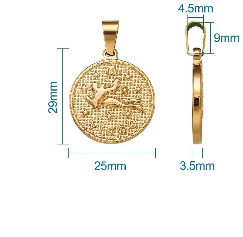 18K Gold Plated Disc Jewelry Collar Coin Personalised Pendant 12 Horoscope Manifesting Zodiac Sign Charms Necklaces for Women