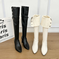 Bottes longues pour femme à bout pointu, convertible avec manchette, à clous, à bride à boucle, à talon carré, style chevalier