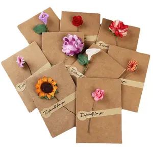Tarjeta de felicitación creativa de San Valentín, cartón Kraft plegable, tarjeta de regalo hecha a mano, flor seca