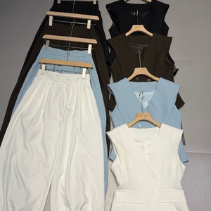Conjunto de <span class=keywords><strong>Chaleco</strong></span> Entallado y Pantalones Bombachos de Cintura Alta para <span class=keywords><strong>Mujer</strong></span>, Negro/Marrón/Azul/Blanco, Sin Mangas, Cuello en V, <span class=keywords><strong>Traje</strong></span> de Oficina - Product Image 6