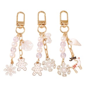 Winter Christmas Assorted Keychain Charms Cute Snowflake Bear Reindeer Shell Pearl Beaded Gold-Plated Zinc Alloy Fashion Key - Product Image 5