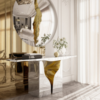 Meuble décoratif de luxe contemporain en laiton et acier inoxydable, table console avec finition miroir poli pour salon, hôtel