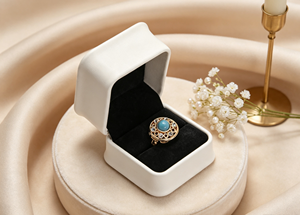 XINYUAN High-End Magnetic Closure Flip <b>Ring</b> <b>Box</b> with Handle Paperboard Liner Four-Color Printing Gold Foil Ribbon Accessories - Product Image 5