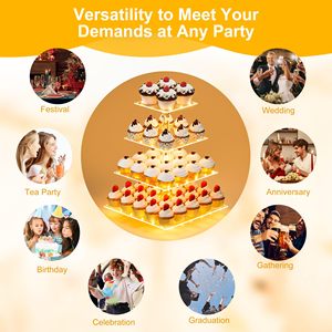 Perlengkapan Dekorasi Kue Cupcake 4 Tingkat dengan Lampu LED Grosir Pabrik, <span class=keywords><strong>Display</strong></span> Menara Akrilik untuk Ulang Tahun, Hari Ayah, Hari Valentine - Product Image 4