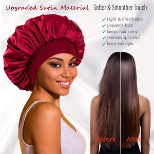 หมวกนอนผ้าไหมสำหรับผู้หญิง หมวกคลุมผมผ้าซาติน สองชั้น แถบคาดกว้าง ปรับขนาดได้ เหมาะสำหรับผมหยิก ผมถักเปีย - Product Image 3