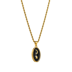 2025 Vintage gota de aceite encanto collar de acero inoxidable negro esmalte Luna estrella amor corazón colgante joyería de moda para mujeres regalos - Product Image 5