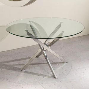 YWJ Yaweijia Fábrica <span class=keywords><strong>popular</strong></span> Mesas de cocina Patas de mesa de vidrio Muebles de <span class=keywords><strong>metal</strong></span> cromado Mesa moderna - Product Image 1