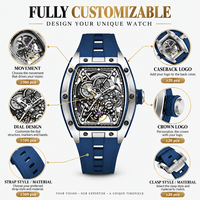 20PCS OEM Skeleton Stainless Steel Mechanical Watch Men Silicone Custom Case Logo Luxury Automatic 3ATM Sport Wristwatch