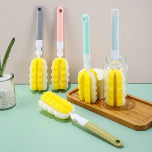 Tête de brosse en éponge remplaçable pour le nettoyage des biberons et le lavage des tasses, avec éponge douce jaune et poignée colorée - Product Image 3