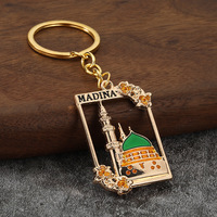 Mini porte-clés solaire en alliage de zinc plaqué or avec strass, motif Kaaba, léger, souvenir du festival musulman du Ramadan