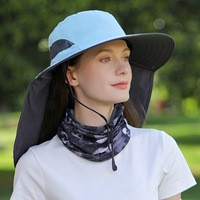 Chapeau de protection solaire d'été à rayures pour sports de plein air Grand col châle Couvre-vélo et plage Queue de cheval de rosée Pare-soleil