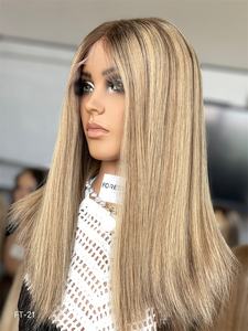 Cheveux timides vente chaude HD Lace Top perruque juive cheveux européens perruques casher pour les femmes Ombre Salon couleur droite - Product Image 5