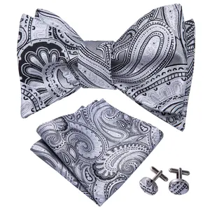 High Quality Silk Bowtie Paisley Silver Self Bow Ties for Men