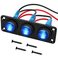 Panneau d'interrupteurs à bascule rond étanche 3 gangues 12V avec voyant LED bleu pour voiture, camion, camping-car, bateau, véhicule marin