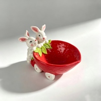Pot de fleurs en céramique rouge, motif chariot de fraises, pour plantes succulentes, lapin de dessin animé, mini pot de fleurs pour plantes vertes, décoration de bureau à domicile, Pâques