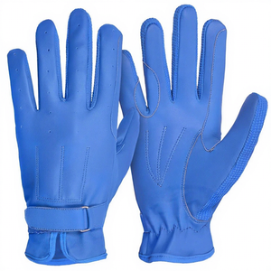 Gants d'équitation bleus en cuir de chèvre à doigts entiers avec fermeture à boucle, respirants, unisexes, pour l'équitation en extérieur - Product Image 1