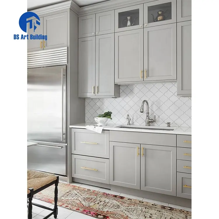 DS Custom Made Flat Lacquer Wood Grain Kitchen Cabinet Modern Furniture China Modular Kitchen Cabinet