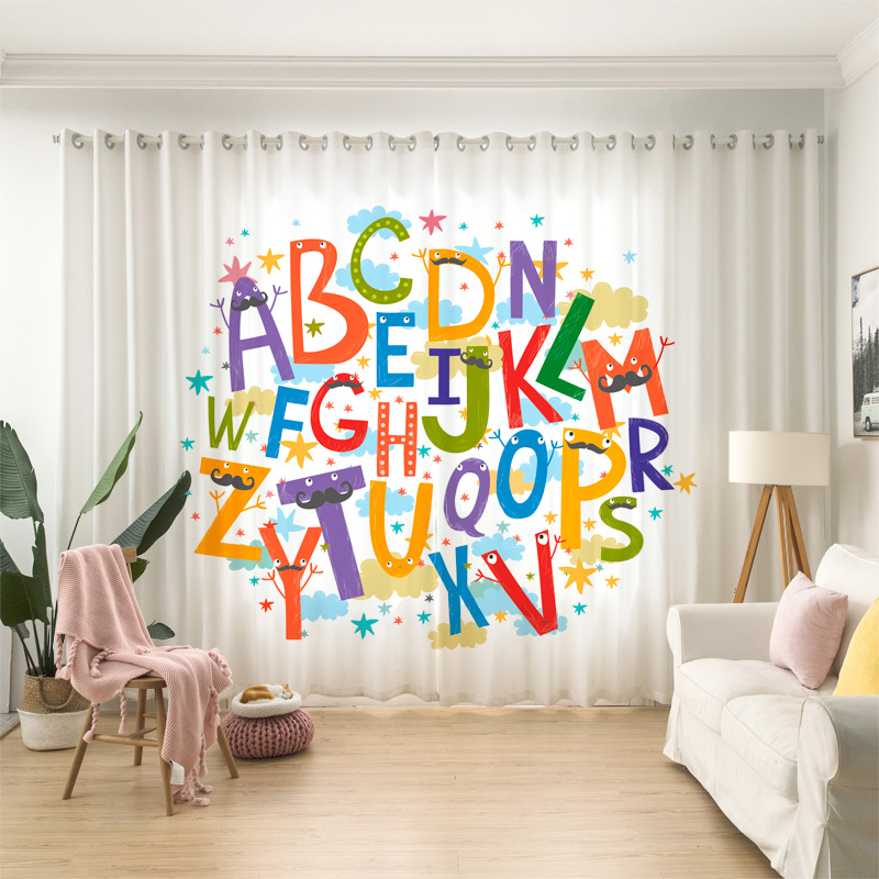 Top Selling Custom 3D Printing Cartoon Christmas window curtain With metal eyelets
