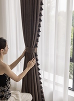 Rideau à motif grille fine aspect lin, rideau de fenêtre texturé couleur unie pour salon, draperie décorative sur mesure