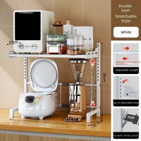 Nouvelle étagère de cuisine rétractable et réglable en métal, résistante à la rouille, à double niveau, durable, pour micro-ondes, rangement de riz, logos personnalisés