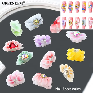 1 borsa nuovi <span class=keywords><strong>accessori</strong></span> per unghie con decorazione floreale intagliato a mano Mini fiore perle di strass intarsiate unghie charm - Product Image 1