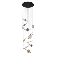 Lustre moderne pour escalier haut, suspension LED 3000K en verre moléculaire Nébuleuse verticale, pour escalier double hauteur et hall d'entrée