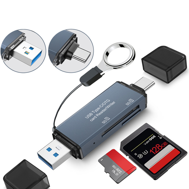 USB 3.0 TF SD 2 in 1 OTG Card Reader USB and Type-C Adapter TF SD Memory Card Reader Writer for PC Computer Mobile Phone