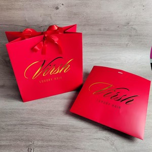 Luxury Gold Foil Logo Custom <b>Red</b> <b>Paper</b> Bag Clothing Cosmetics Packaging Ribbon Handle Gift Bags for Small Business - Product Image 2