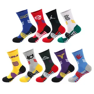 High quality custom knitted embroidered non-slip sweat-absorbent towel-soled elite basketball socks