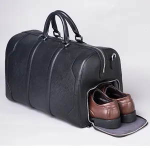 奢华男士大旅行行李袋定制牛皮过夜箱包经典高档十字纹皮包男女通用时尚
