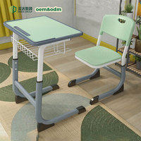 Ensemble de chaises doubles réglables pour l'école avec cloison, plateau en bois épaissi en forme de F, design de style français, 2 tiroirs pour l'école primaire