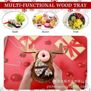 Christmas Wooden Reindeer <b>Tray</b> Pine Tree Shape Serving Platter For <b>Snacks</b> Family Gatherings Festive Decor - Product Image 3