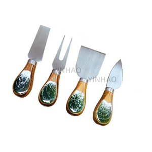 Casa riscaldamento regali personalizzati in legno e resina utensili formaggio oceano modello onda legno resina coltelli formaggio - Product Image 1