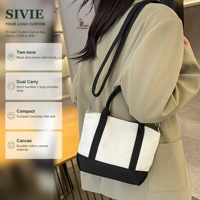 Tas Kanvas Custom Ukuran Kecil, Tas Selempang dengan Tali Lepas Pasang, Warna Blok, Penutup Magnetik, Tas Belanja Reusable, Tas Selempang