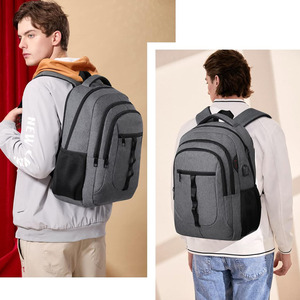 Sac à livres gris de grande capacité pour filles et garçons pour le lycée avec compartiment pour ordinateur portable et port de charge USB - Product Image 2