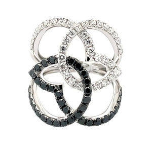 Anillo de oro blanco de 18 quilates con diamantes negros y blancos, anillo entrelazado de varios aros con contraste, joyería de lujo y diseño audaz para mujer - Product Image 1