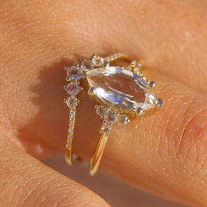 Anillo de Compromiso de Plata de Ley con Topacio Blanco de Londres, Corte Maquirse, Diamante Natural de Ensueño, Joyería de Oro de 10 Quilates - Product Image 3