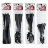 Ensemble de couverts réutilisables en métal 6 pièces populaire, en acier inoxydable 1010, finition miroir, design moderne et minimaliste, avec sac en PVC