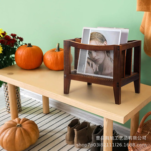Wooden Desktop <b>File</b> Organizer With Mesh <b>Storage</b> Rack For Stationery And Books - Product Image 1