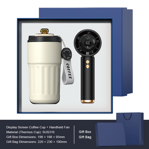 Tasse sous vide en acier inoxydable à affichage de la température + ventilateurs à main imprimés en sérigraphie ensembles de cadeaux promotionnels immobiliers rechargeables - Product Image 4