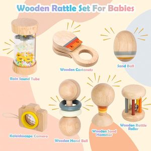 Jouet éducatif en bois gonflable pour bébés, hochet à main pour nouveau-nés garçons et filles de 0 à 6-12 mois - Product Image 5