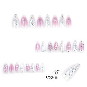 Vente chaude 24 pièces 3D amande Design Premium personnalisé 3D acrylique ongles à presser ABS faux ongles étoile lune doigt faux ongles - Product Image 2