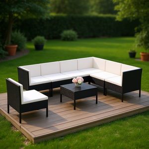 Set Lounge Modulare da Giardino in Rattan PE a 8 Pezzi, Arredamento da Esterno Nero dal Design Contemporaneo - Product Image 2