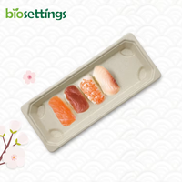 Plateau en fibre de canne à sucre biodégradable, plateaux à sushi écologiques, plateau à sushi rectangulaire avec couvercle