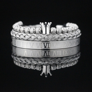 Hot Cross-Border Vintage Stainless Steel Silver Plated Bracelet Set Diamond Letter Crown Unisex Fashionable Anniversary <b>Bangles</b> - Product Image 6
