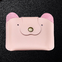 Dompet Mini Warna-warni Tahan Lama Bentuk Beruang, Dompet Koin Kulit Asli, Tempat Penyimpan Uang Receh untuk Hadiah
