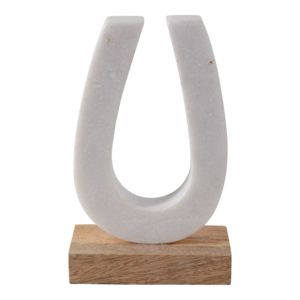 Scultura moderna a forma di ferro di cavallo in marmo su base di legno, elegante statua per decorare casa, bagno, ufficio, soggiorno - Product Image 4