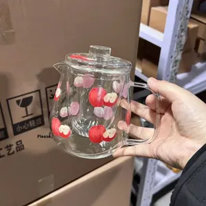 Couvercle de <span class=keywords><strong>pot</strong></span> à ragoût en verre résistant aux hautes températures de la série Apple originale, filtre, design mignon, bord doré sculpté à la main, haut de gamme - Product Image 3