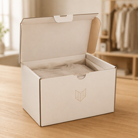 Boîte d'expédition personnalisée en carton ondulé avec couvercle rabattable pour emballage de vêtements, logo personnalisé, finition mate, toucher doux, estampage à chaud, vernis sélectif UV, vente en gros