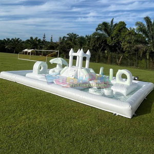 Castillo inflable comercial para niños pequeños, tobogán acuático inflable azul pastel, pista de obstáculos y área de juegos acuáticos. - Product Image 3
